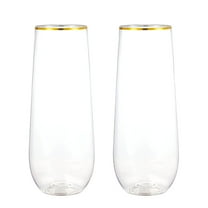ACDANC Gold Rim Plastic Champagne Flutes - Shatterproof Disposable Stemless Glasses for Weddings&Parties,Elegant 9oz Cups for Cocktails,Prosecco and Sparkling Drinks