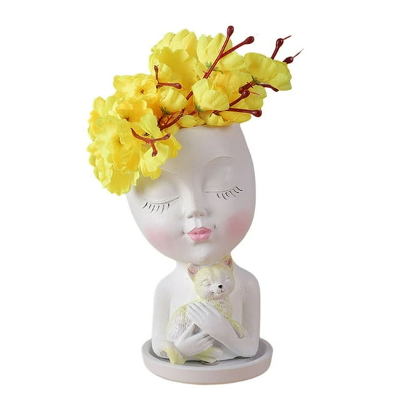 Flowerpot Decorative Carved Nordic Style Girl Hug Cat Shape Creative DIY Resin Girl Holding Cat Gardening Pot Balcony Supplies