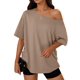 thumbnail image 1 of Tops de Mujer con Hombros Descubiertos, Camisetas Oversize de Corta, Ropa Informal de Moda de y Verano 2025. Caqui XL, 1 of 8