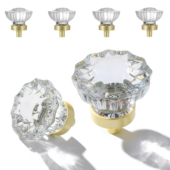 Crystal Knobs CEYMIO, cristal de 3,6 cm, paquete de 4 unidades, oro cepillado