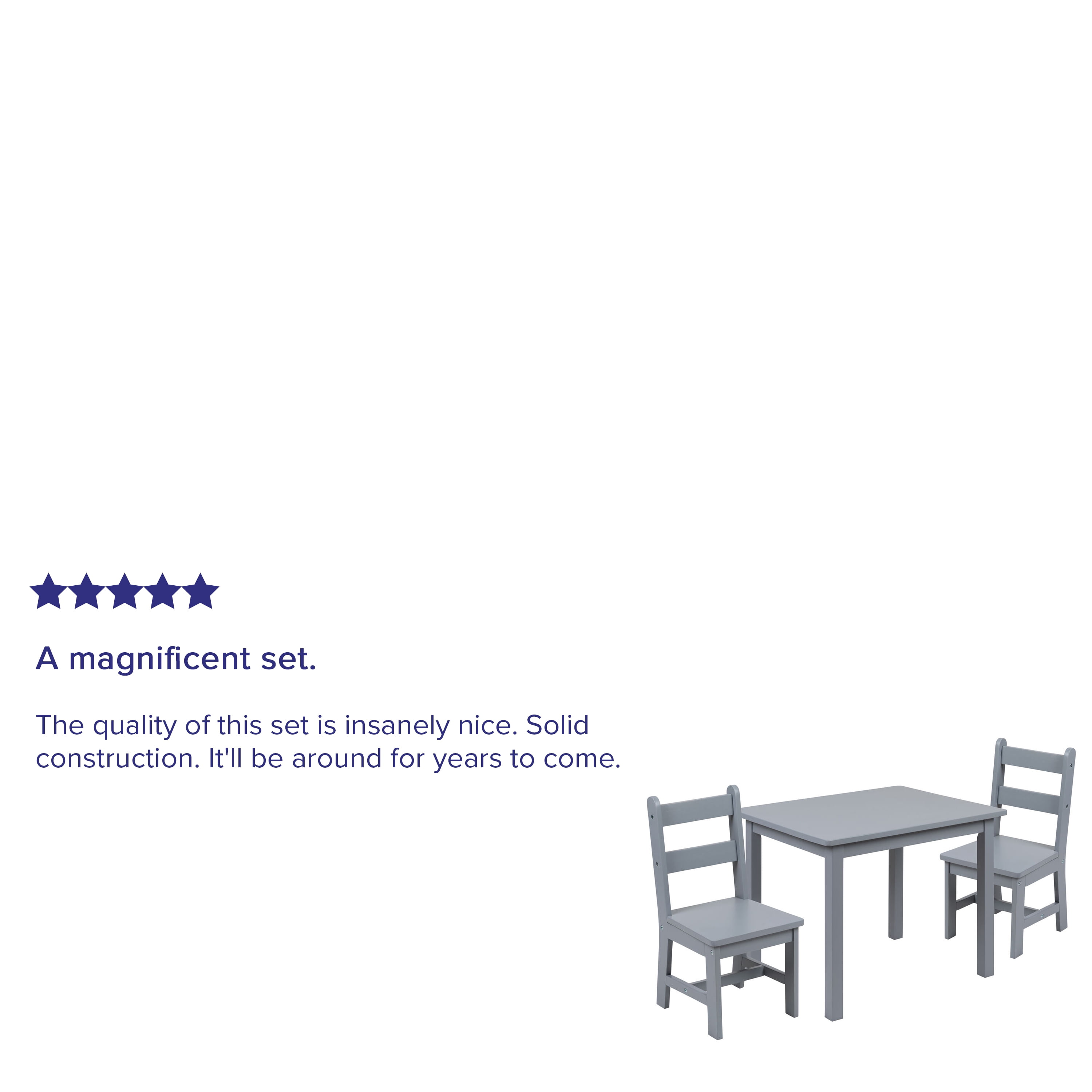 Emma + Oliver Kids 3 Piece Solid Hardwood Table and Chair Set for Playroom, Kitchen - Gray