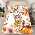 thumbnail image 2 of Manfei Cute Cat Kitten Twin Sheet Sets for Teens, Fall Maple Leaf Pumpkin Twin Fitted Sheet, Kawaii Animal Flat Sheet, Microfiber Bedroom Decor, 3pcs, 2 of 7