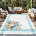 thumbnail image 2 of Aqua Coastal Outdoor Rug for Patio/Deck/Porch, Non-Slip Large Area Rug 5 x 7 Ft, Nautical Seashells Coral Leaves Stripes Indoor Outdoor Rugs Washable Area Rugs, Reversible Camping Rug Carpet Runner, 2 of 8