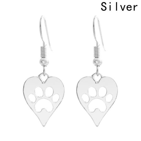 AkoaDa Silver Gold Heart-shaped Paws Print Pendant Charms Jewelry Dog Cat Pet Earring For Women Best Special Gift For Women