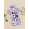 thumbnail image 3 of Bagilaanoe 3pcs Newborn Baby Girl Shorts Set Short Sleeve Letter Print Romper Tops + Flower Shorts + Headband 3M 6M 12M 18M 24M Infant Casual Summer Clothes, 3 of 7