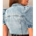 thumbnail image 2 of XXXITICAT Women's Cropped Jean Jacket Puff Short Sleeve Button Down Denim Coat Crop Top Outerwear(BE,M), 2 of 4