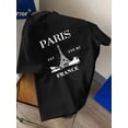 thumbnail image 1 of Camiseta con gráfico de la Torre Eiffel de París de inspiración vintage para hombre: azul marino, cuello redondo, manga corta, lavable a máquina. Ideal para salidas informales y deportivas., 1 of 5