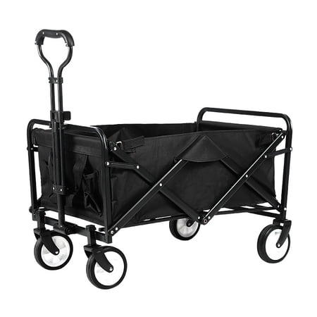 MIKOO Collapsible Wagon  Folding Camping Cart  All Terrain Utility Wagon Beach Outdoor Hiking Garden Cart with Universal Wheels & Adjustable Handle  Black