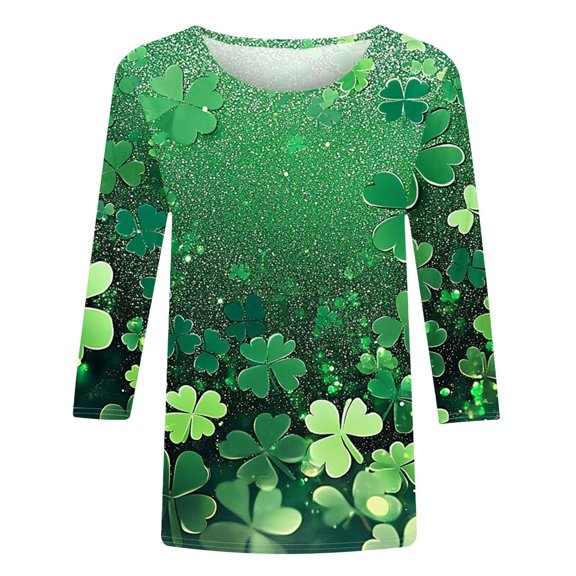 WOYY Girls St. Patrick's Day T Shirts Clover Print 3/4 Sleeve T-Shirt Kids Top, Sizes 3-13