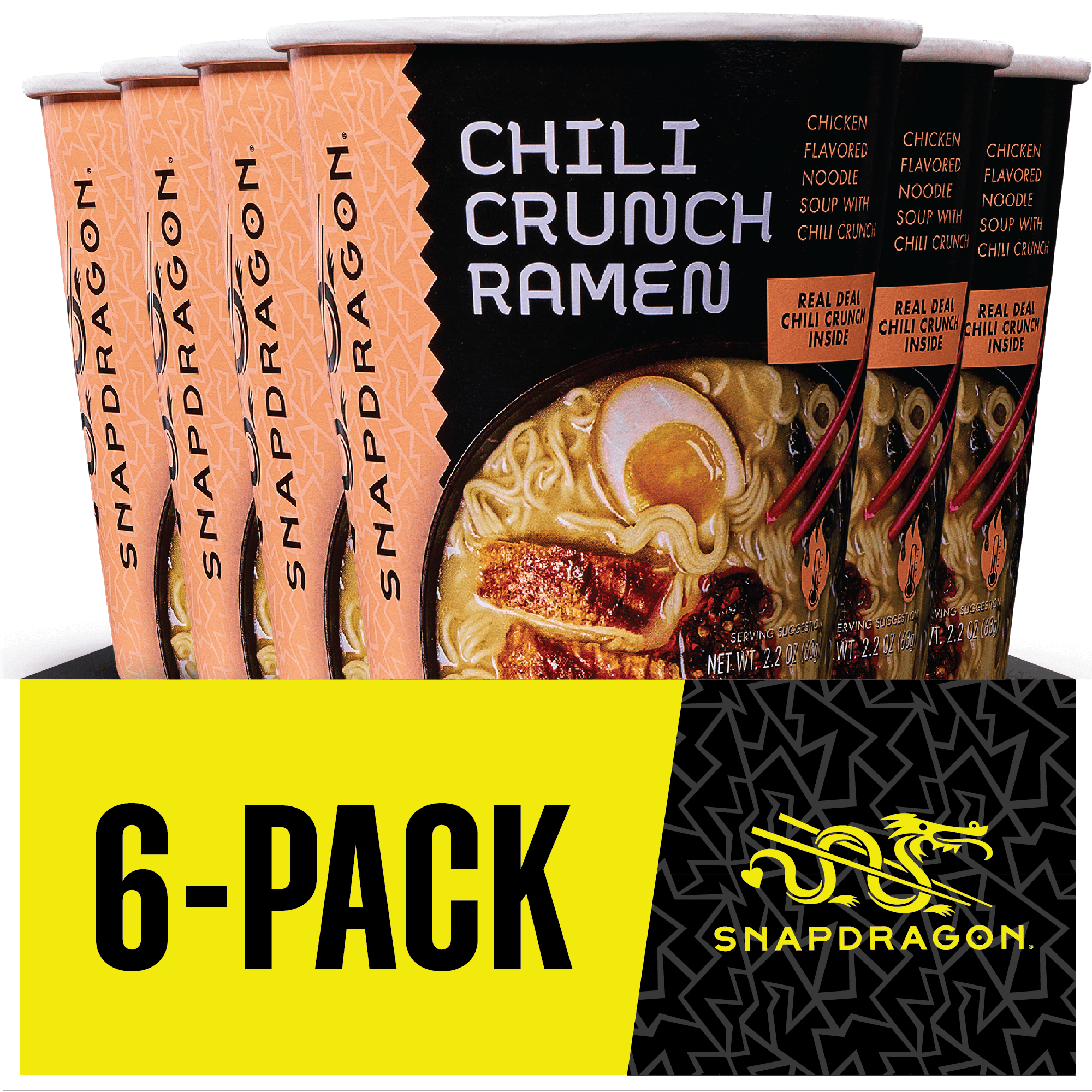 Snapdragon Chili Crunch Ramen Spicy Japanese-Inspired Instant Noodle Soup and Broth (2.2 oz Each, 6 Count), Shelf-Stable, Cups