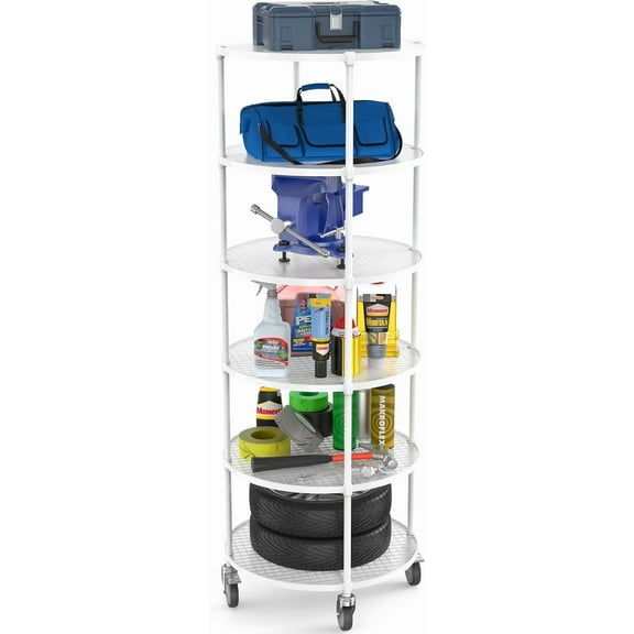 6 Tier NSF Metal Shelf Round Corner Wire Shelving Unit, 2400lbs Capacity Heavy Duty Adjustable Storage Rack with Shelf Liners for Kitchen Garage Office Etc Room Corner, 85.5"H x 30"L x 30"D - White
