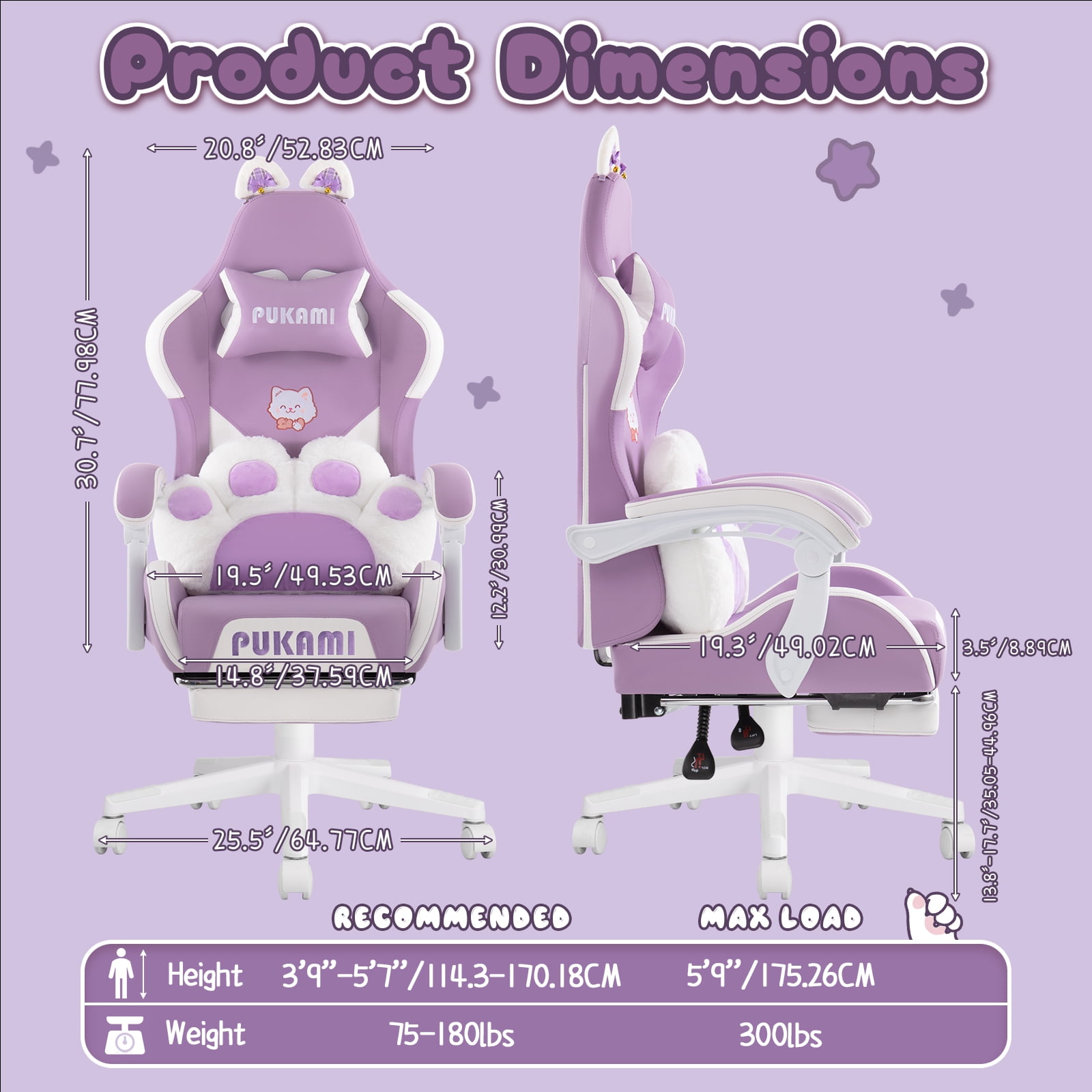 BOSSIN Gaming Chair,Ergonomic Computer Chair for adult with Cat Paw Lumbar Cushion and Cat Ears
