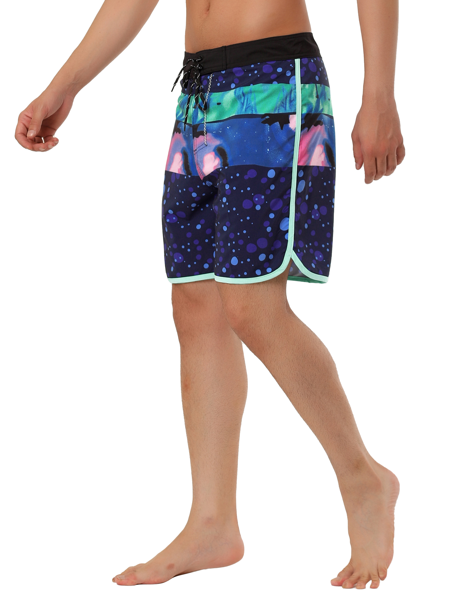 Unique Bargains Men's Swim Shorts Drawstring Waist Summer Board Shorts 30 Navy