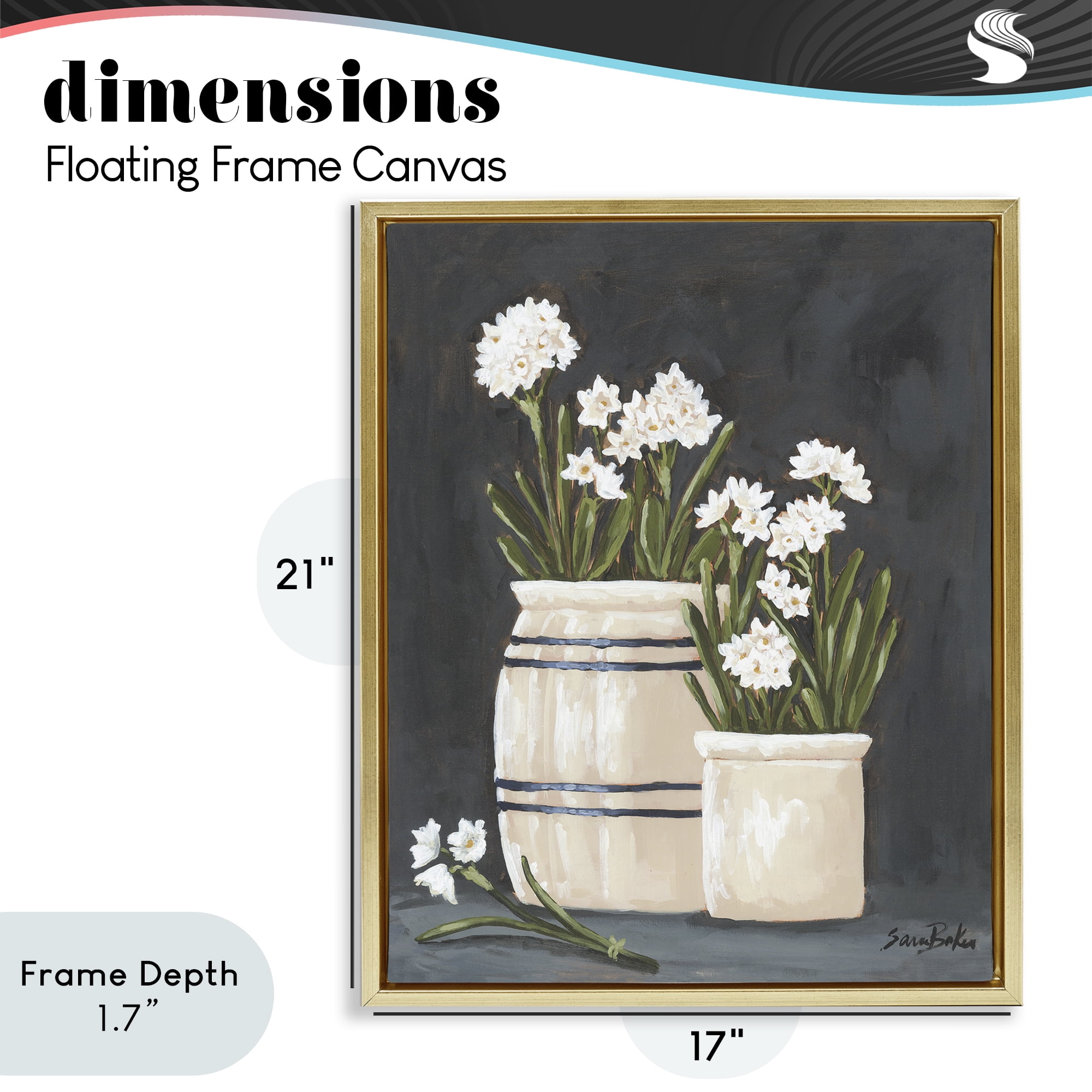 Stupell Industries Vintage Crocks & Paperwhites Gold Framed Floater Canvas Wall Art, design by Sara Baker