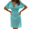 thumbnail image 1 of Vestido de Crochet para Mujer, de Corta y Cuello en V, Ideal para Verano. Azul Hielo L, 1 of 9