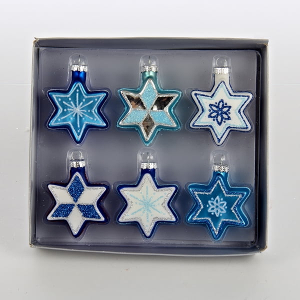Set of 6 Glittered Blue and White Star of David Glass Hanukkah Holiday Ornaments... by Kurt Adler