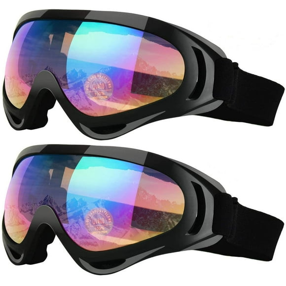 Ski Goggles, Pack of 2, Snowboard Goggles for Kids, Boys & Girls, Youth, Men & Women, Helmet Compatible with UV 400 Protection, Wind Resistance, Anti-Glare Lenses