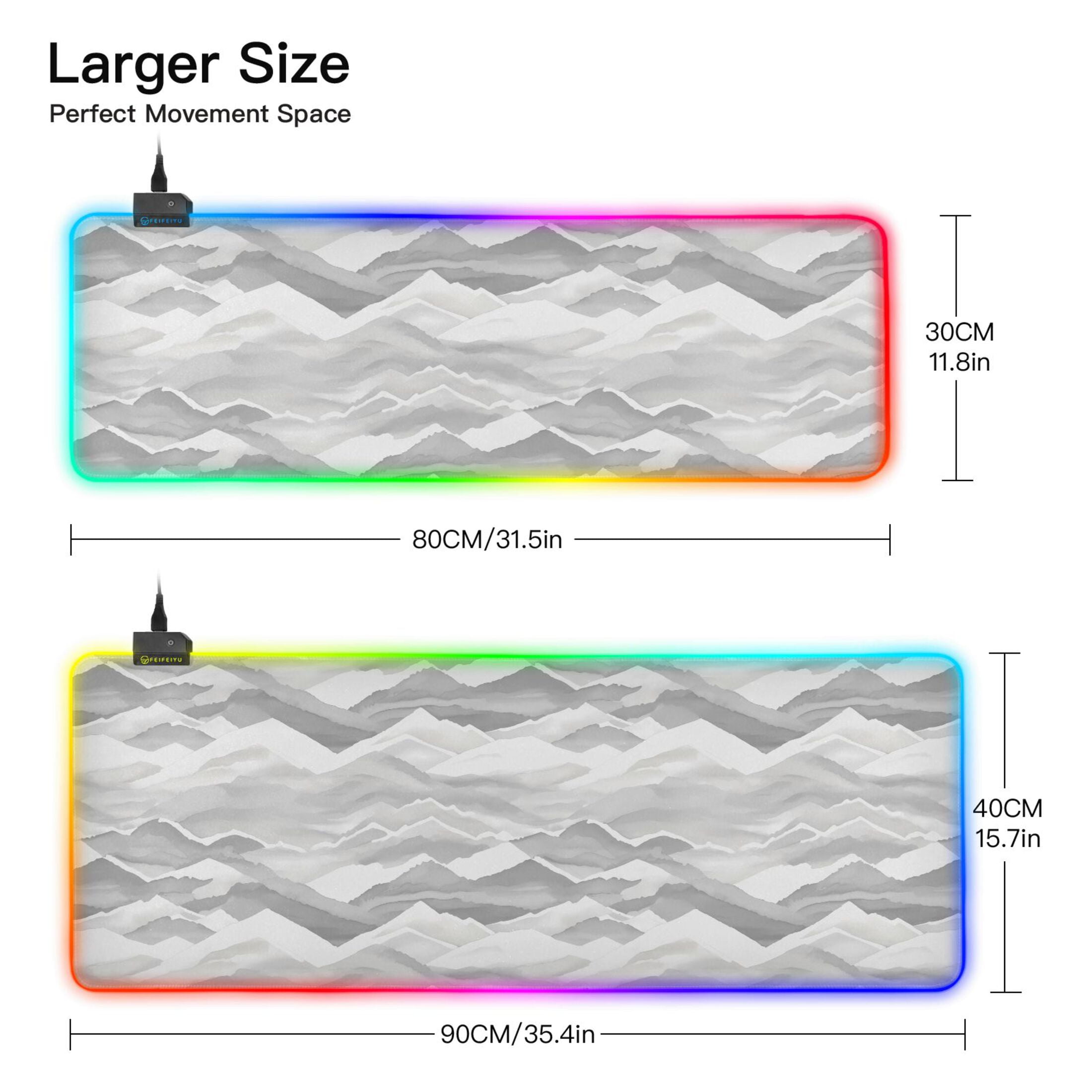 Large RGB Gaming Mouse Pad Led Glowing Mousepad Non-Slip Rubber Base 13 Light Modes 31.5x11.8 Watercolor Mountain Ridge
