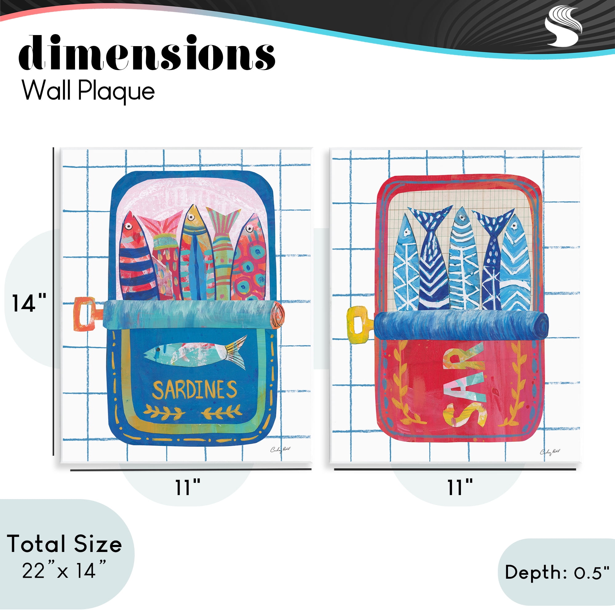 Stupell Industries Whimsical Silly Sardines 2 Piece Wall Plaque Art Set, design by Courtney Prahl