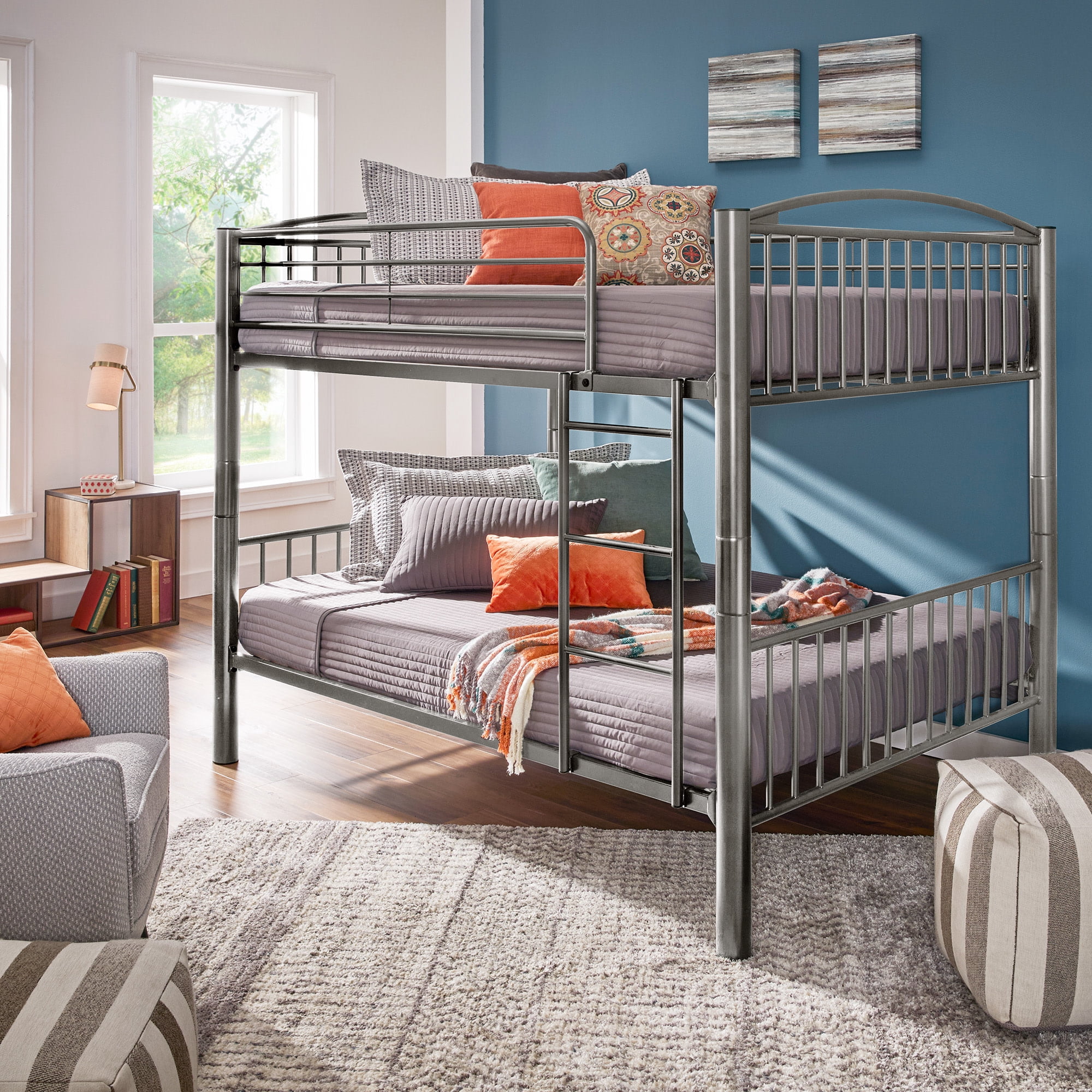 Weston Home Visalia Kids Convertible Metal Full over Full Bunk Bed, Gray