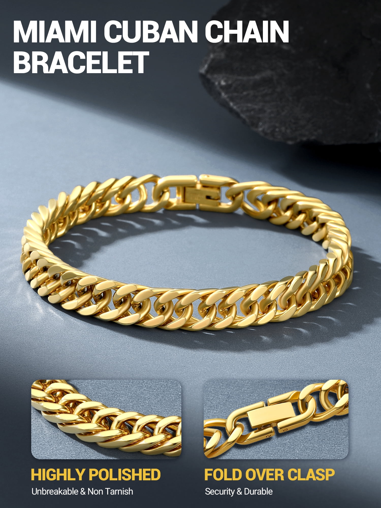 PROSTEEL Gold Plated Cuban Chain Bracelets for Men Stainless Steel 8mm Franco Chain Bracelet for Son Husband Father Day Hand Bracelet Jewelry Birthday Valentine Graduation Gifts 8.3 inch