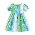 thumbnail image 1 of felwors Robe d'Été pour Filles, Encolure Carrée, Manches Courtes, Taille Croisée, Robe Trapèze Courte Décontractée, 1 of 5