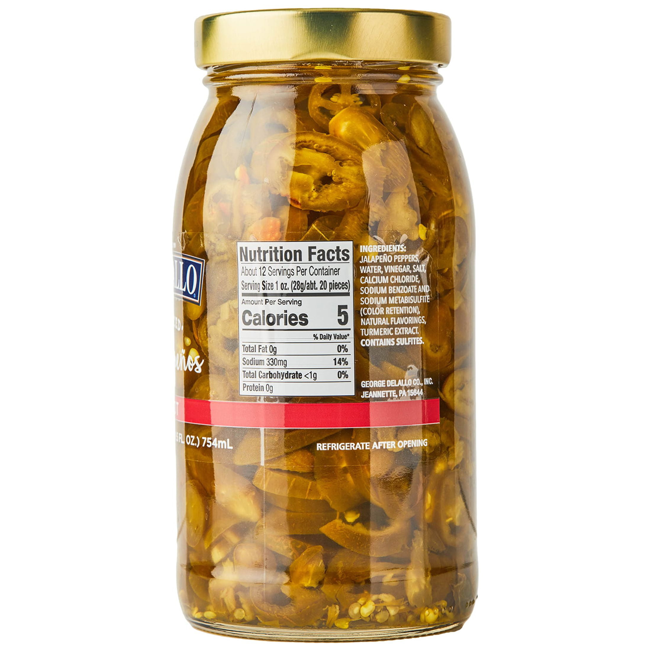 DeLallo Hot Sliced Jalapeno Peppers, Non-GMO, Gluten-Free, Vegan, 25.5 oz Jar, (3 Pack)