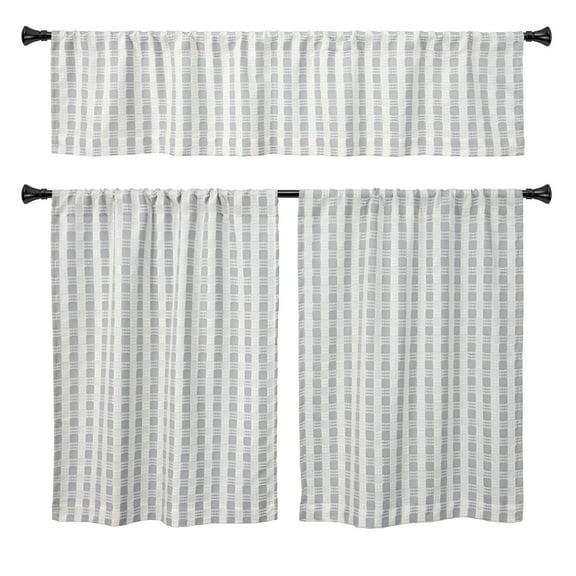Better Homes & Gardens Tula Waffle Kitchen Curtain Tiers and Valance, 3-Piece Set, Gray, 60" W x 36" L