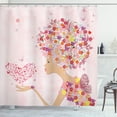 thumbnail image 1 of Ambesonne Pink Shower Curtain, Flowers Girl Butterflies, 69"Wx75"L, Multicolor, 1 of 3