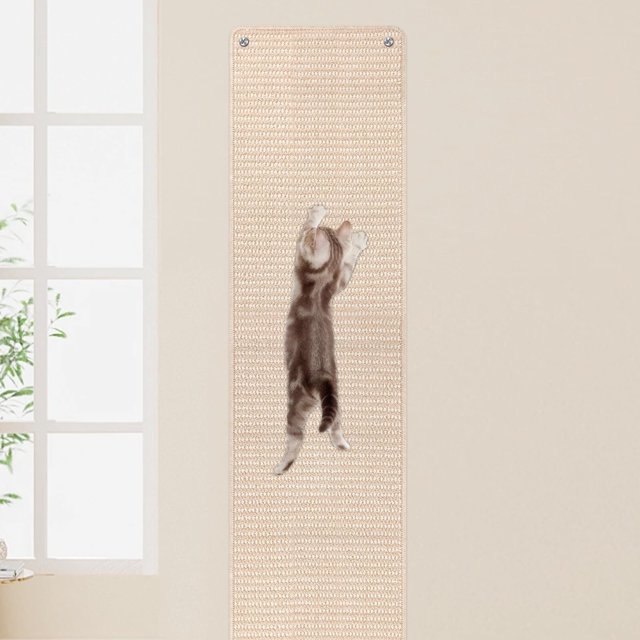 Alfombra gruesa de 71 x 15.8 pulgadas con 16 clavos fijos, almohadilla para rascar de gato alto extragrande para pared, rascador de gato montado en la pared para muebles, sofá, protector de