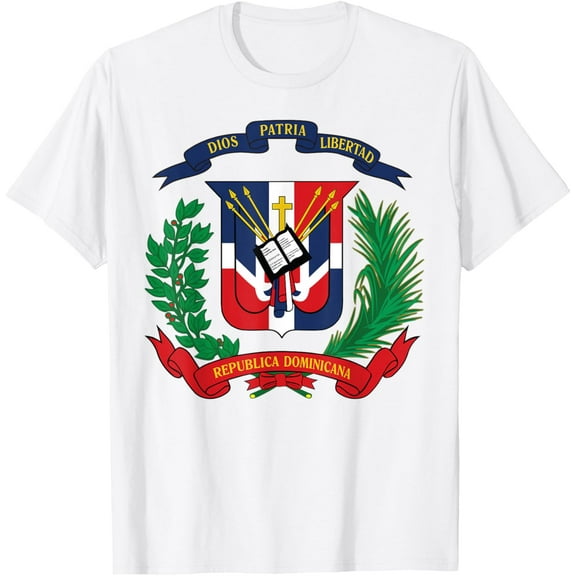 Dominican Republic flag National Emblem Republica Dominicana T-ShirtMen and women, Black T-shirt, size: Extra large S-4XL