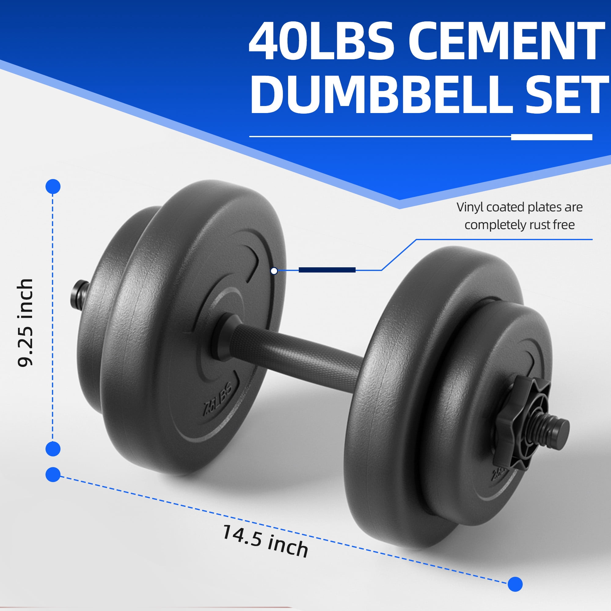 Signature Fitness 40LB Adjustable Dumbbell Set, Sand-Filled Vinyl Plates, 1-Inch Bar with Spin-Lock Collars, Black