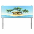 thumbnail image 3 of Tropical Headboard, Tropical Wooden Bungalow 3 Palm Trees in a Small Island Cartoon Art, Upholstered Decorative Metal Bed Headboard with Memory Foam, Full Size, Aqua Green Beige, by Ambesonne, 3 of 4