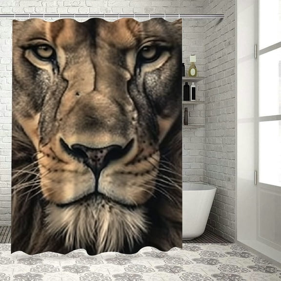 Patifu Lion Bathroom Décor Set Graphic Print Polyester Stylish Shower Curtain with Hooks 36"x72