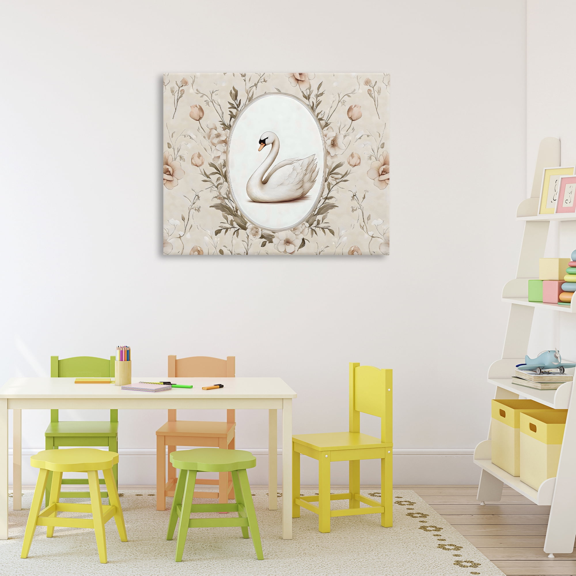 Stupell Industries Swan Vignette in Floral Border Canvas Wall Art, design by Arlington Prints