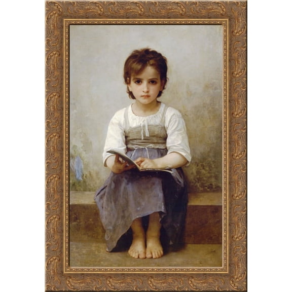 The difficult lesson 19x24 Gold Ornate Wood Framed Canvas Art by Bouguereau, William Adolphe