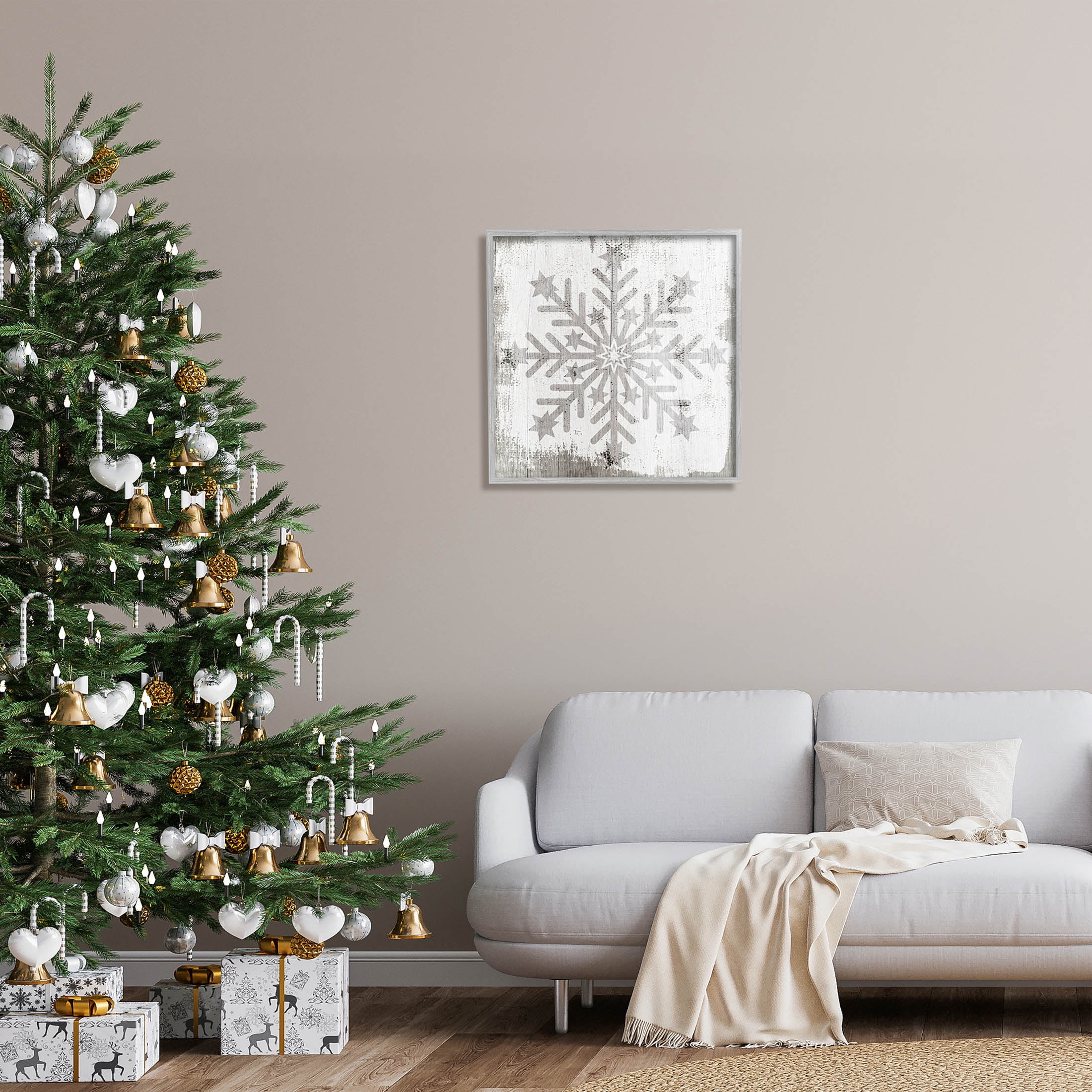 Winter Snowflake Weathered Pattern Holiday Graphic Art Gray Framed Art Print Wall Art