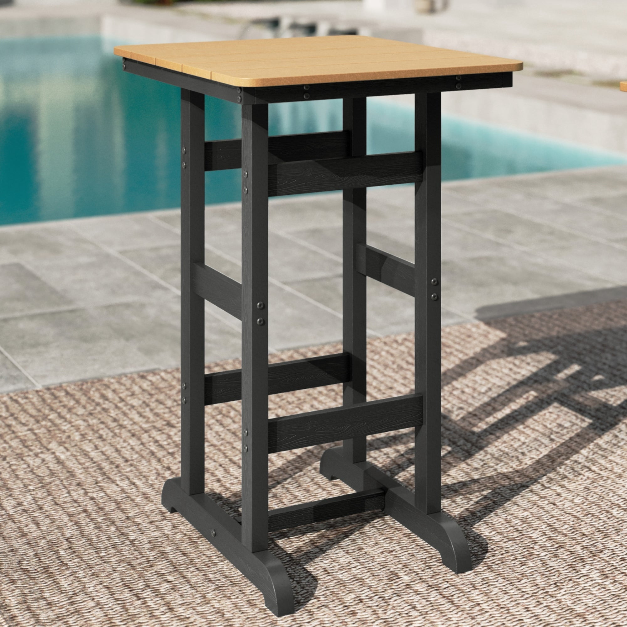 MF Studio 3-Piece HDPE Outdoor Bar Table and Chairs Set, Patio Dining Bar Bistro Table Set with Oversize Counter High Bar Stool, Black