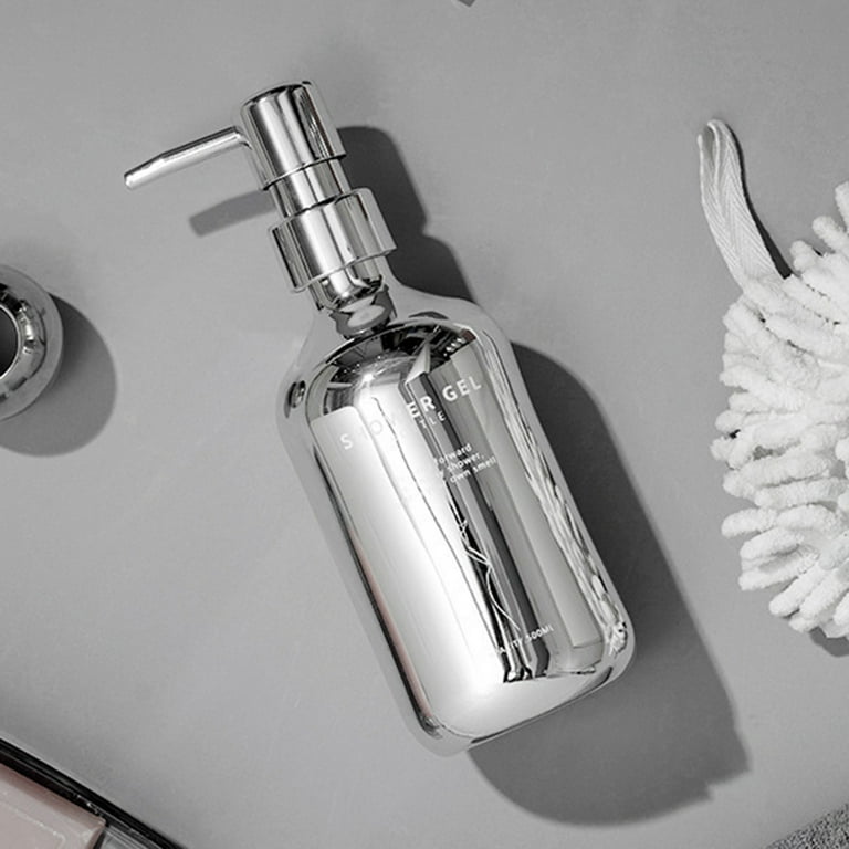 Silver Soap Dispenser Bottle Refillable Shampoo Body Lotion