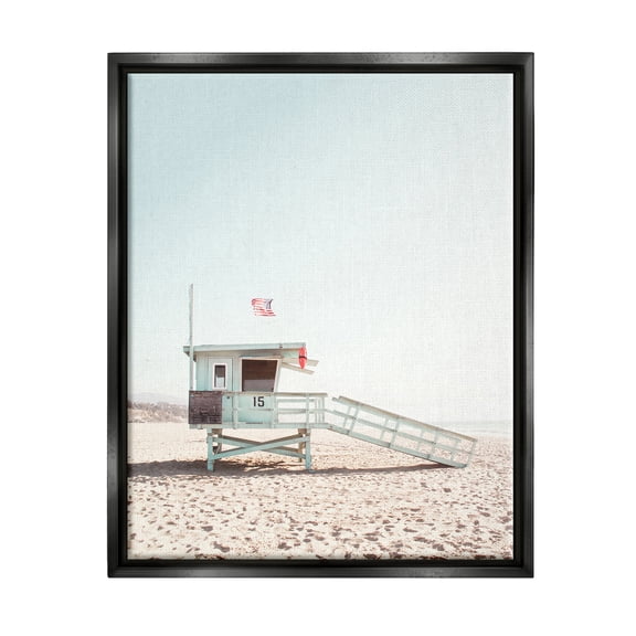 Stupell Industries Lifeguard Hut Photography Nature Photography Black Floater Framed Art Print Wall Art, 17 x 21