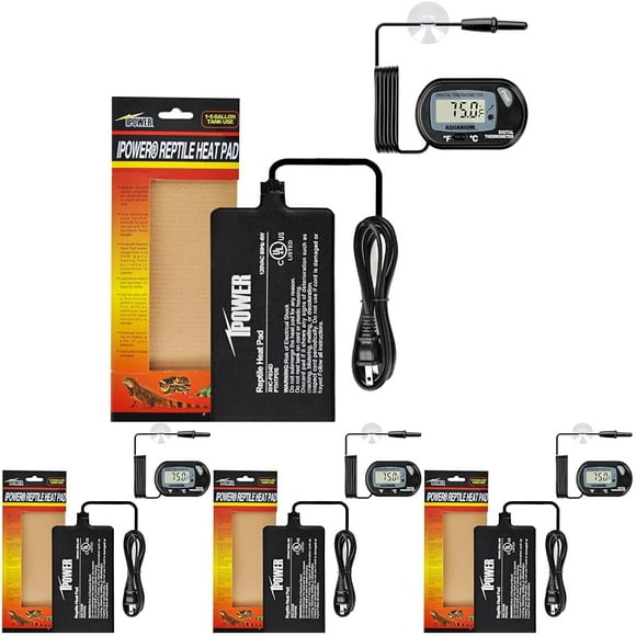 Heat Mat iPower de 4 W, 10 x 18 cm, con termómetro para reptiles, 4 unidades