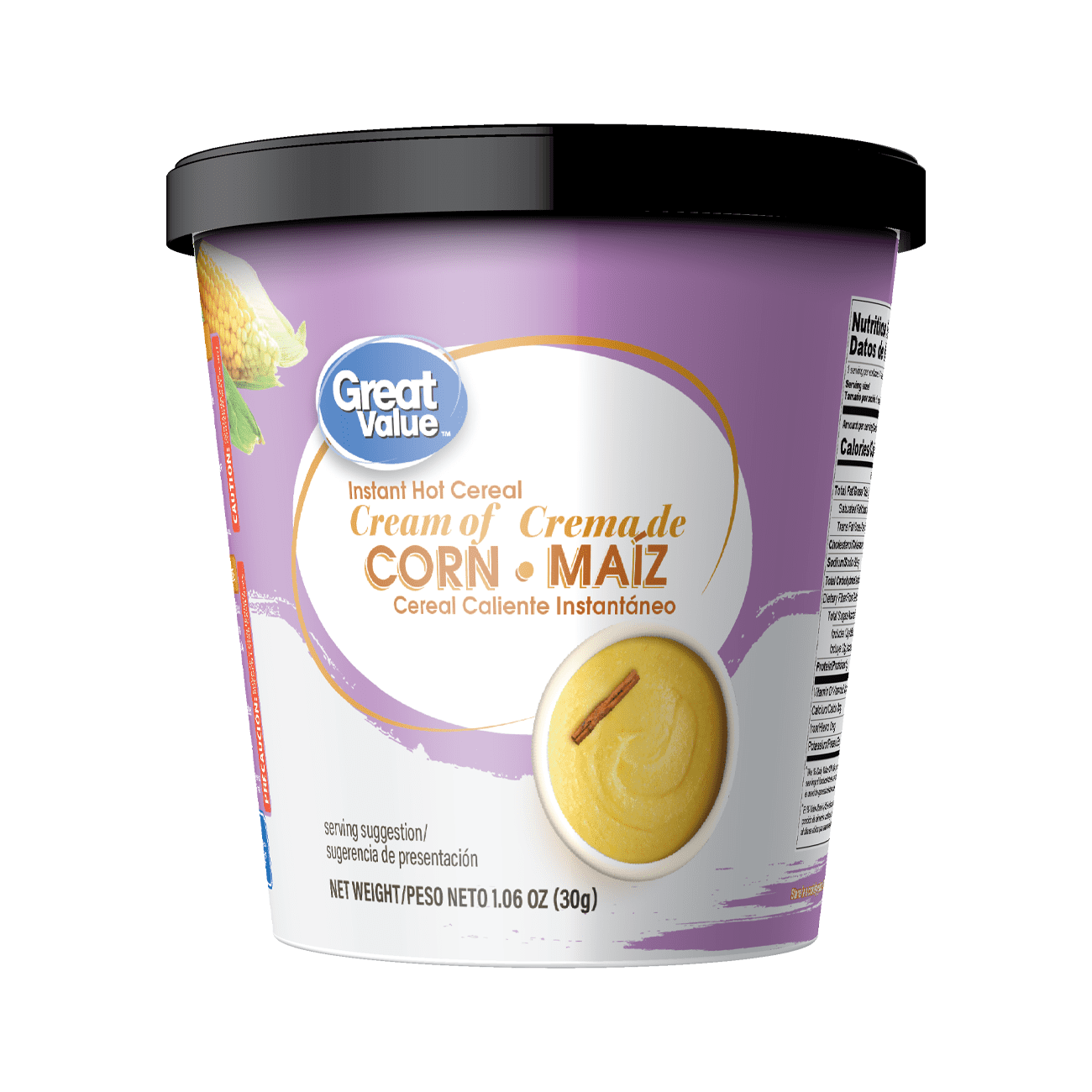 Great Value Cream Of Corn, Instant Hot Cereal, 1.06 oz Cup