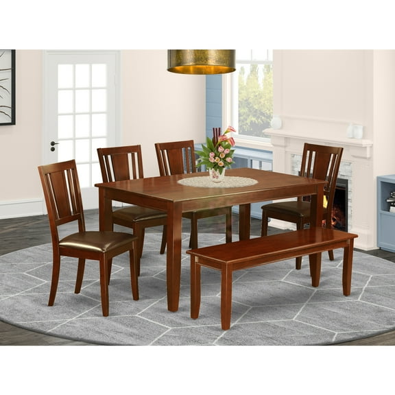 East West Furniture Dudley 6-piece Wood Kitchen Table Set in Mahogany