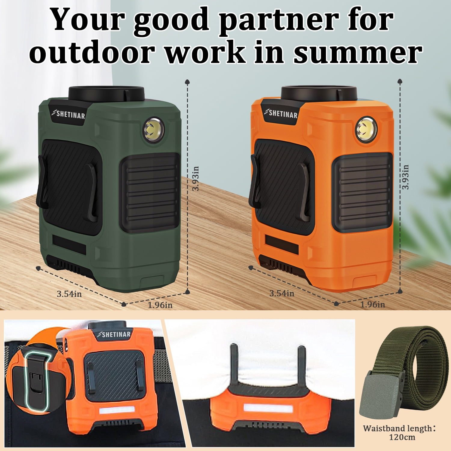 Shetinar 7-in-1 Powerful Portable Personal Fan with Waist Clip, 16000RPM Speed, 10000mAh Rechargeable, Mini Fan for Camping, Work and Outdoor Use (Orange)
