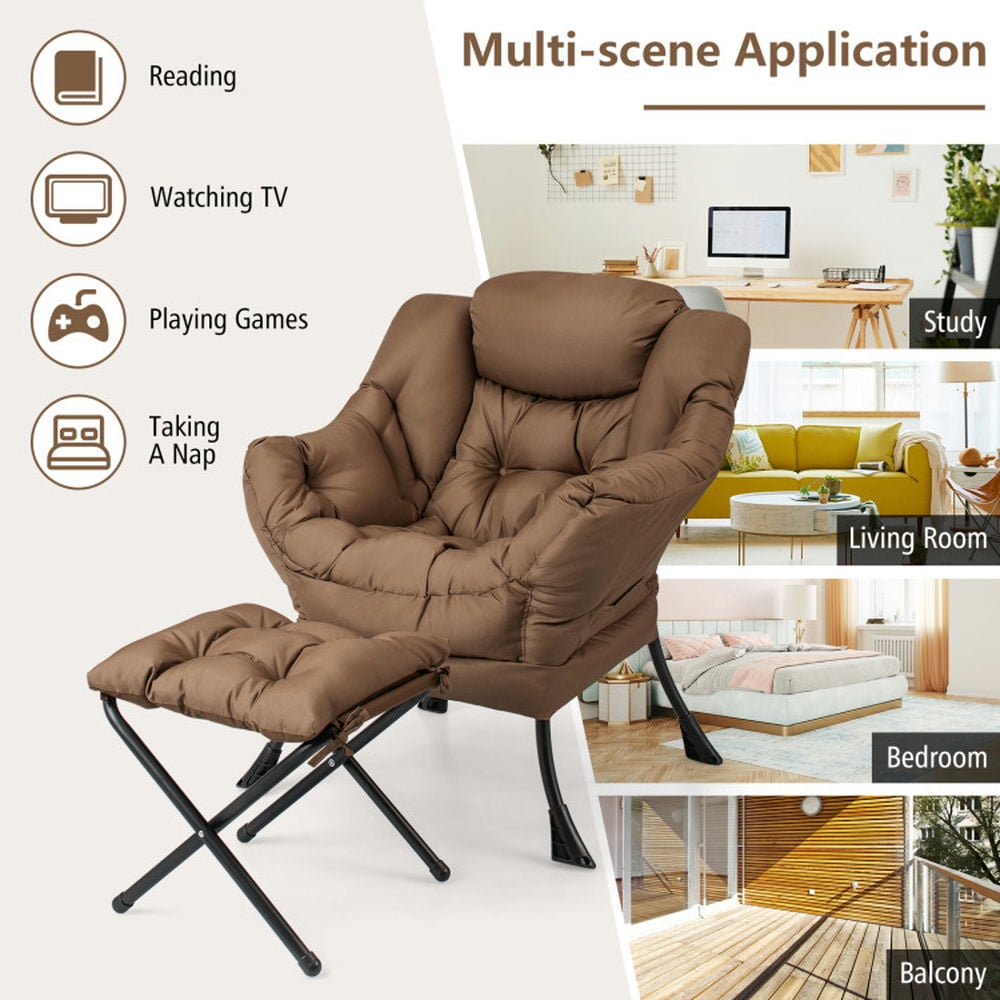 Finihen Recliner Chair with Ottoman Footrest, Modern Accent Sofa Chair with Folding Footrest and Side Pocket, for Living Room, Bedroom, Brown Finihen Recliner Chair with Ottoman Footrest, Modern Accent Sofa Chair with Folding Footrest and Side Pocket, for Living Room, Bedroom, Brown