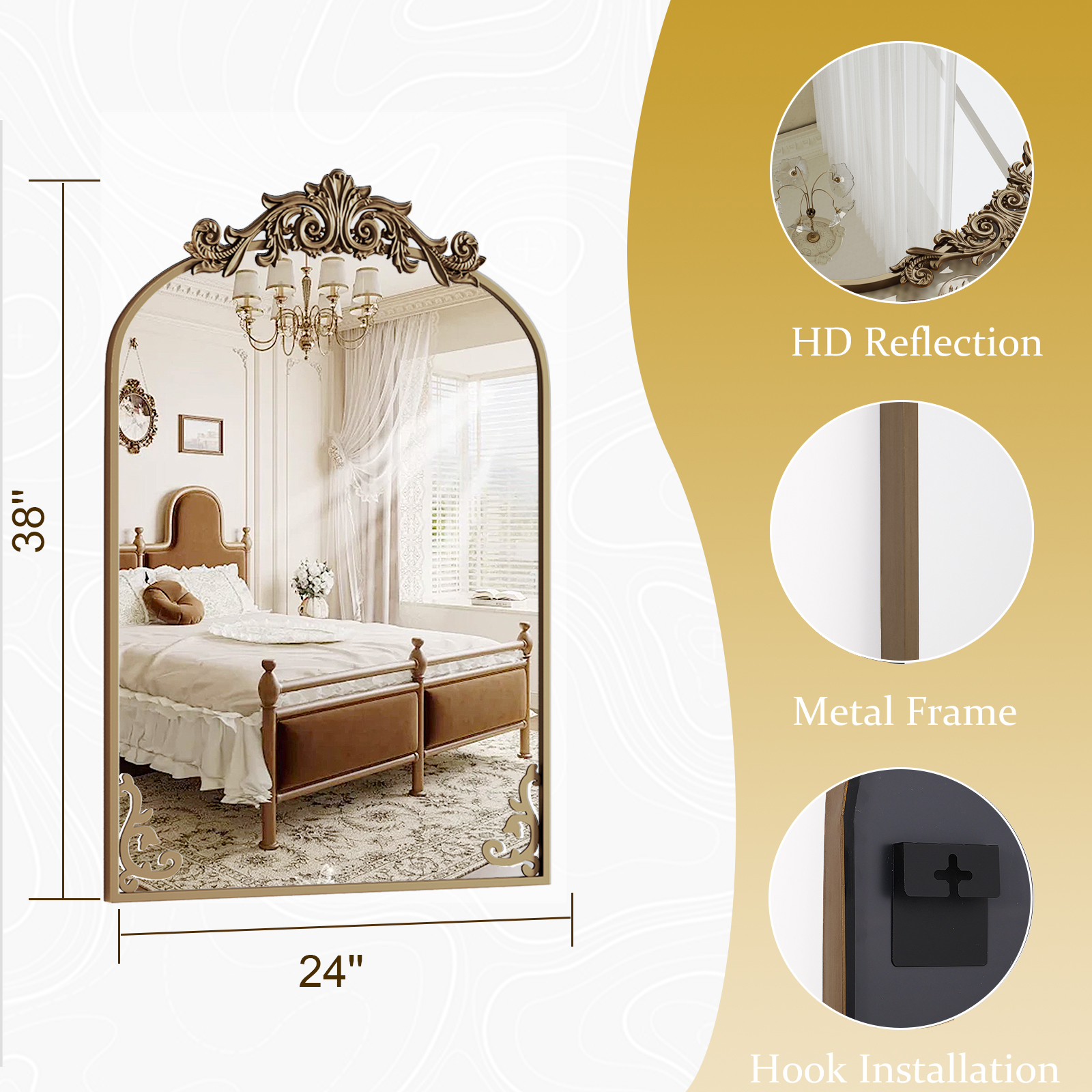 BEAUTYPEAK 38"x24" Vanity Wall Mirror Decorative Vintage Arch Bathroom Mirror,Bronze