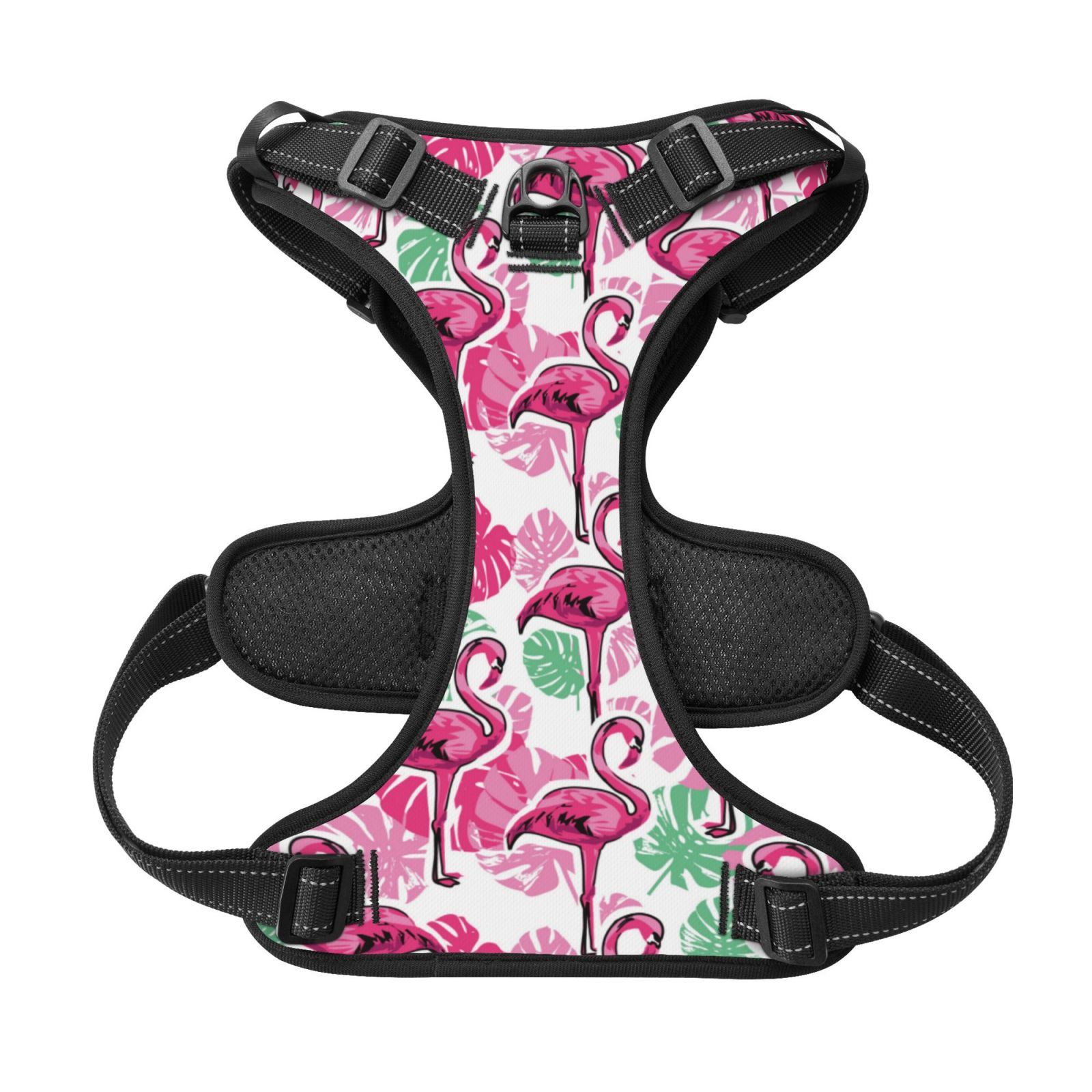 Kdxio Flamingo Print No Pull Dog Harness Adjustable Reflective Oxford Easy Control Medium Large Dog Harness for Training and Everyday-X-Large