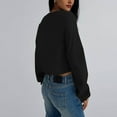 thumbnail image 4 of Women's Cropped Sweatshirt Casual Long Sleeve Crop Top Crew Neck Oversized Sweatshirt Black M, 4 of 5