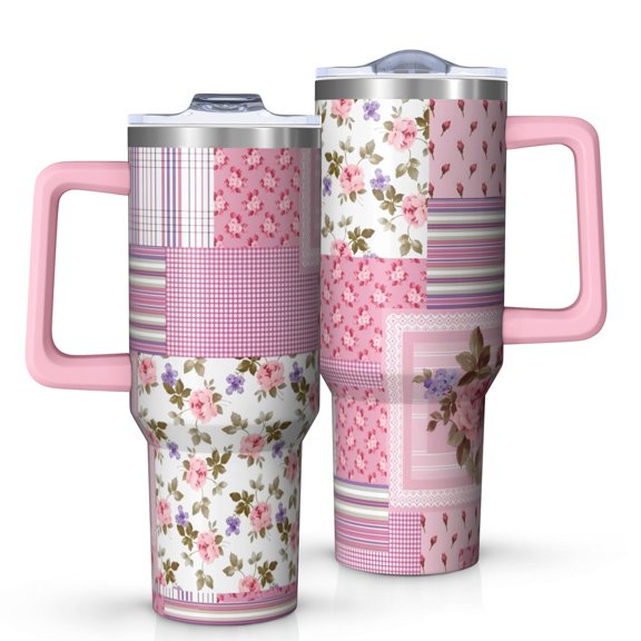 OBREWU Pioneer Flower Tumbler with Handle and Lid,40oz Pioneer Flower Double Wall Vacuum Insulated Tumbler,Pioneer Flower Cups Gift for Women and Men