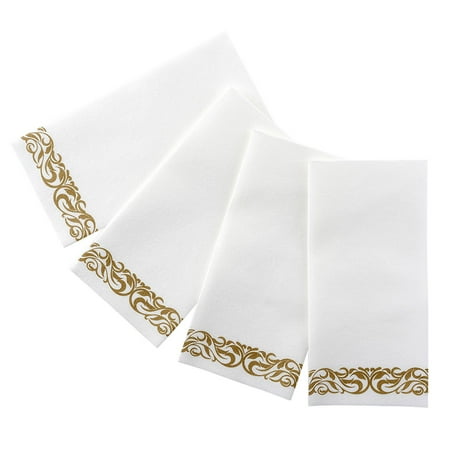 Guest Series Towel (Bloomingoods Decorative Hand Towels, Paper Napkins / Disposable Linen-Feel Guest Towels, Gold - Floral, Pack of)